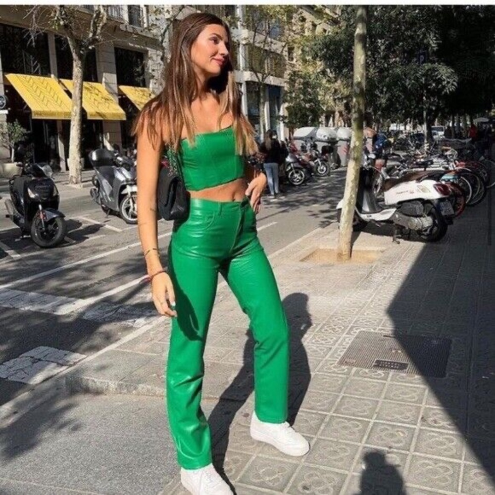 Zara Faux Leather Green Pants